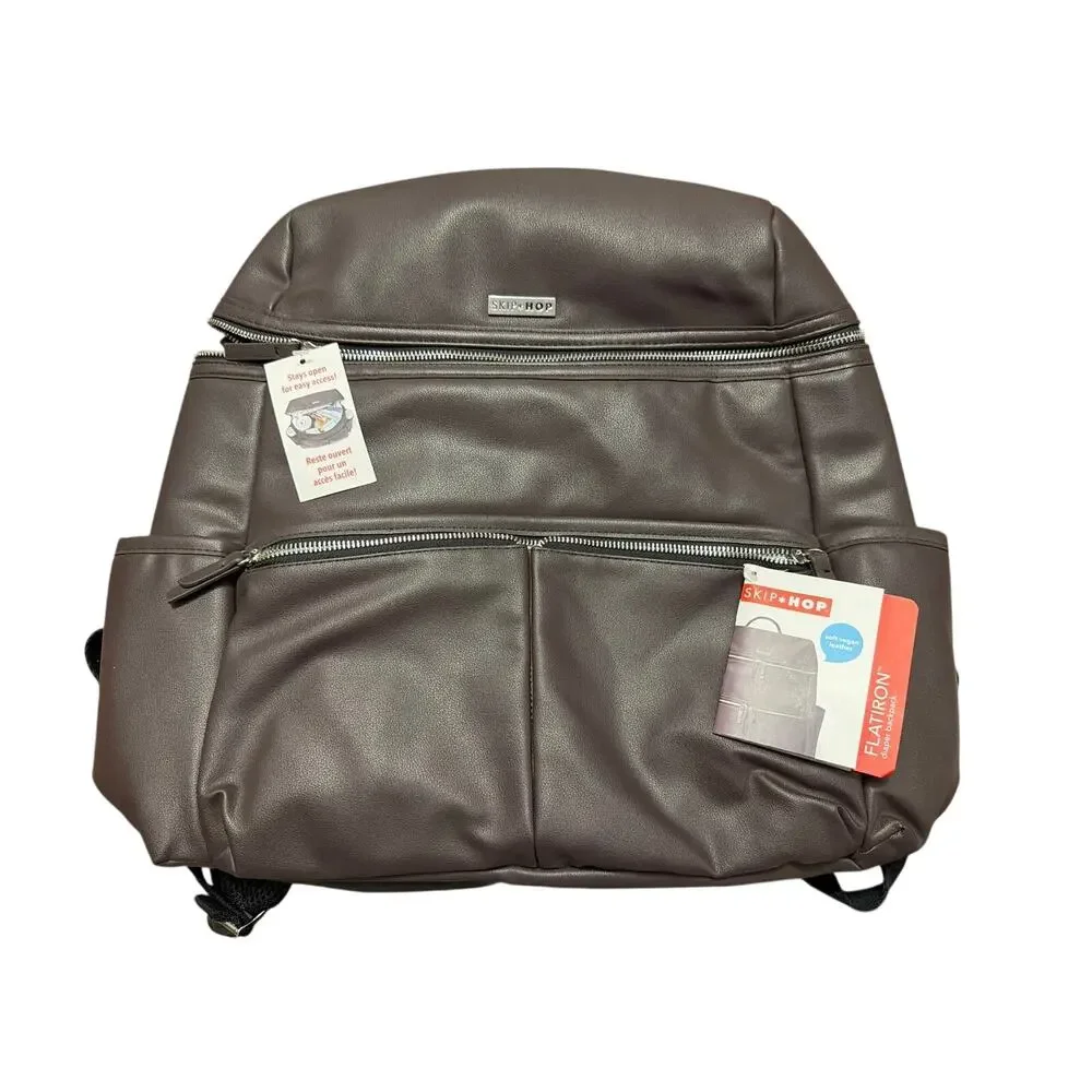 SkipHop Skip Hop Flat Iron Vegan Leather Diaper Backpack Bag in Raisin NEW